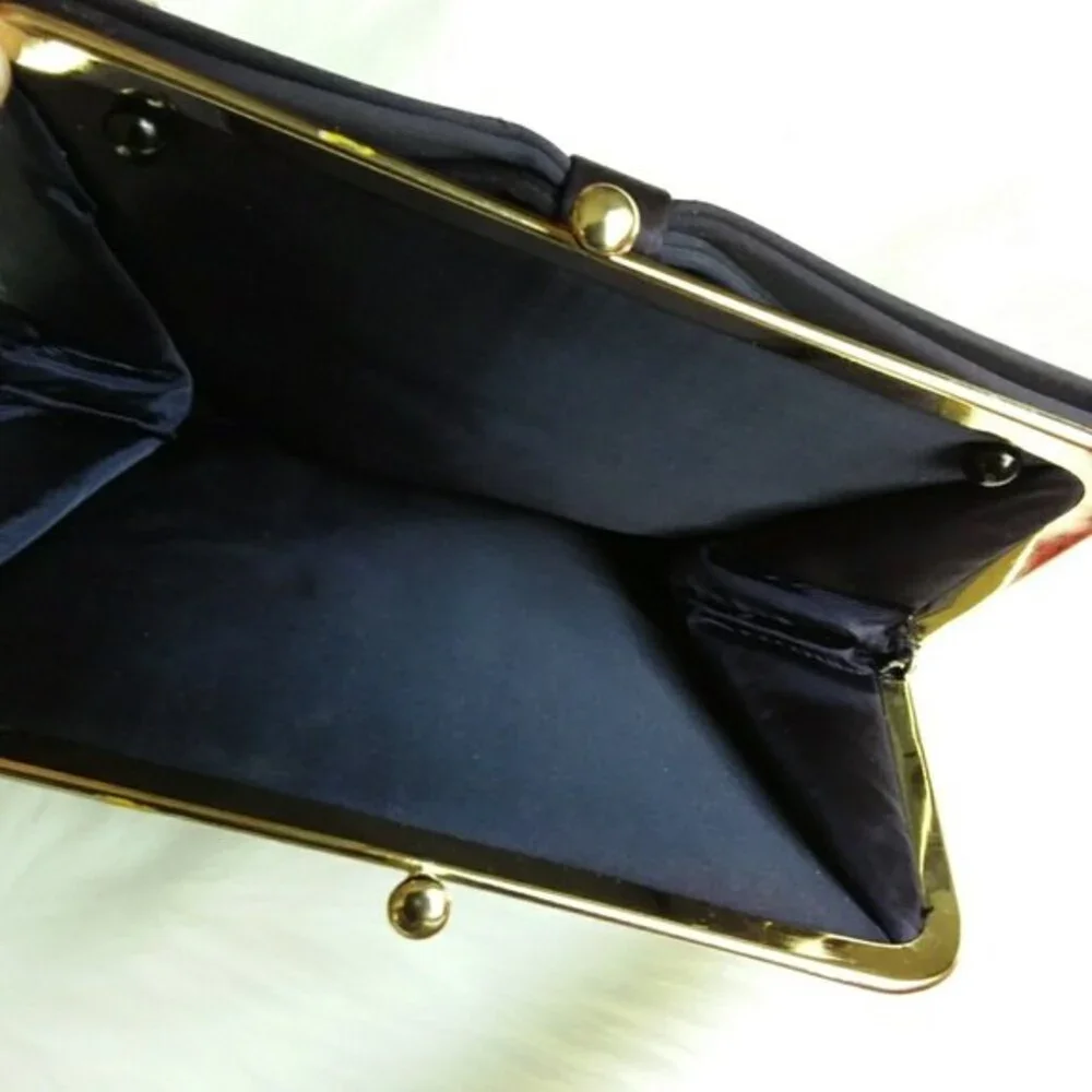 Blue Vintage Kiss-lock Clutch Gold-tone Hardware